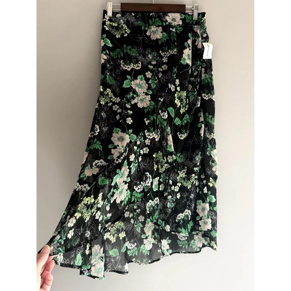 Forest Fairy Grunge Maxi Skirt Floral Ruffles Sheer Whimsigoth Black Green Small